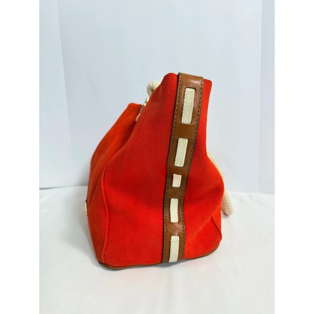 Michael Kors Marina Orange Canvas Rope Handle Tote Nautical Gold Hardware